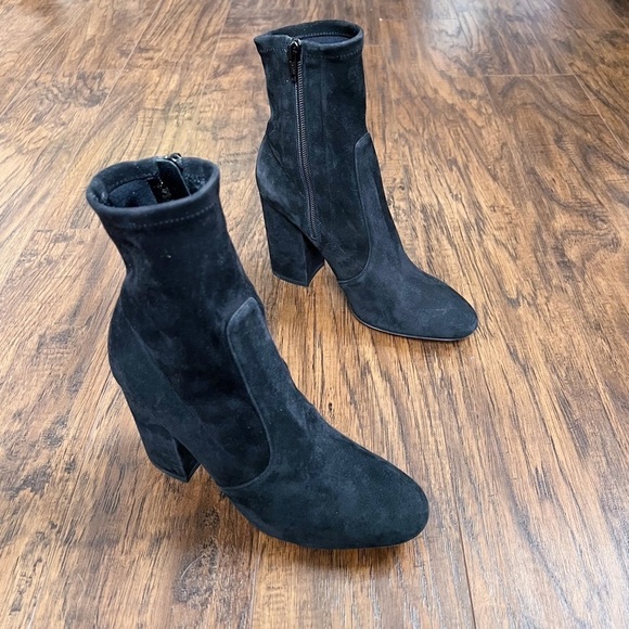 Valentino • Stretch-Suede Sock Boots ankle booties block heeled zip leather - Picture 15 of 16